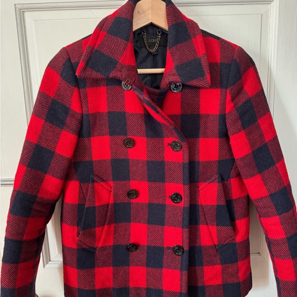 J.Crew Red Buffalo Check Wool Coat